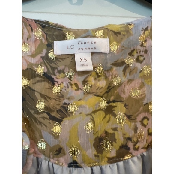 LC LAUREN CONRAD FLORAL MIDI GOLD DRESS - SIZE XS - Picture 3 of 5